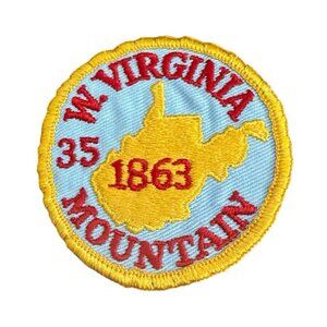 W West Virginia Mountain 35 1863 Vintage Souvenir Twill Gauze Patch Round 3"